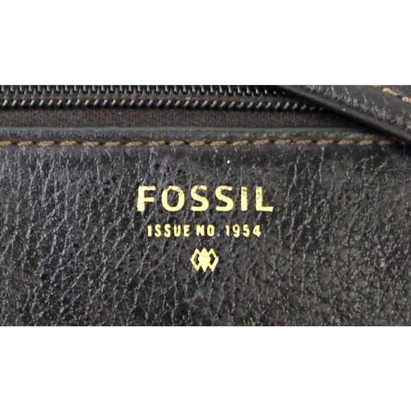 FOSSIL №1954 BLACK GENUINE LEATHER X-BODY MESSENGER SHOULDER BAG HANDBAG PURSE - Picture 2 of 10
